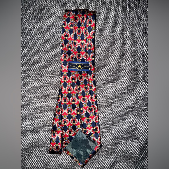 Como House Italy 100% Silk Red/Navy/Gold Neck Tie - Picture 2 of 3
